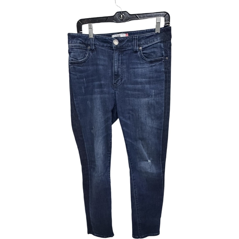 CAbi Tuxedo High Rise Straight Jeans Women Size 10 Dark Wash Stretch Denim #3750